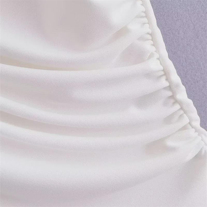 2023 Spring Women's European & American Pleated Sleeveless White Top