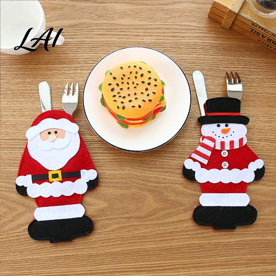 Soft Polyester Utensil Pockets Christmas Cutlery Snowman Reindeer Santa Holder Pockets Tableware Bags Pouch Party