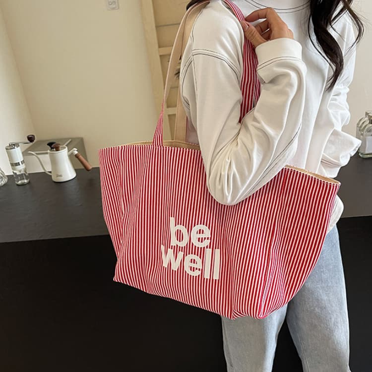 Large capacity tote bag women's striped canvas bag