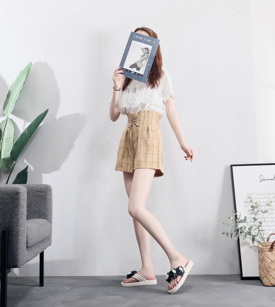 6 Cm High Heel Women's Summer Cloth Tape Slope with Herringbone Ladies Sandals Muffin Slippers Slippers Camellia Flowers Shoes