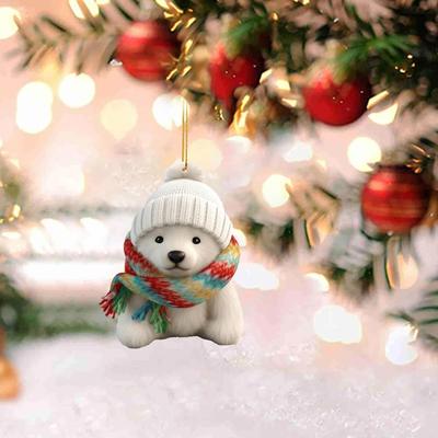 Vánoční přívěsek lední medvěd 2D akrylový plochý vánoční stromek dekorace do auta Veselé Vánoce závěsné ozdoby 2025 párty potřeby