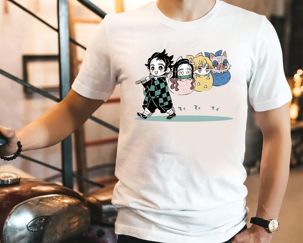 Adorable Demon Slayer Chibi T-Shirt – Tanjiro, Nezuko, Zenitsu, Inosuke Design Unisex T-Shirt XXXXL