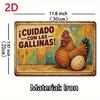 Funny Spanish Farm Chicken Warning Sign Retro Rectangular Iron Plaque Rustic Wall Art for Farmhouse Garden Gate