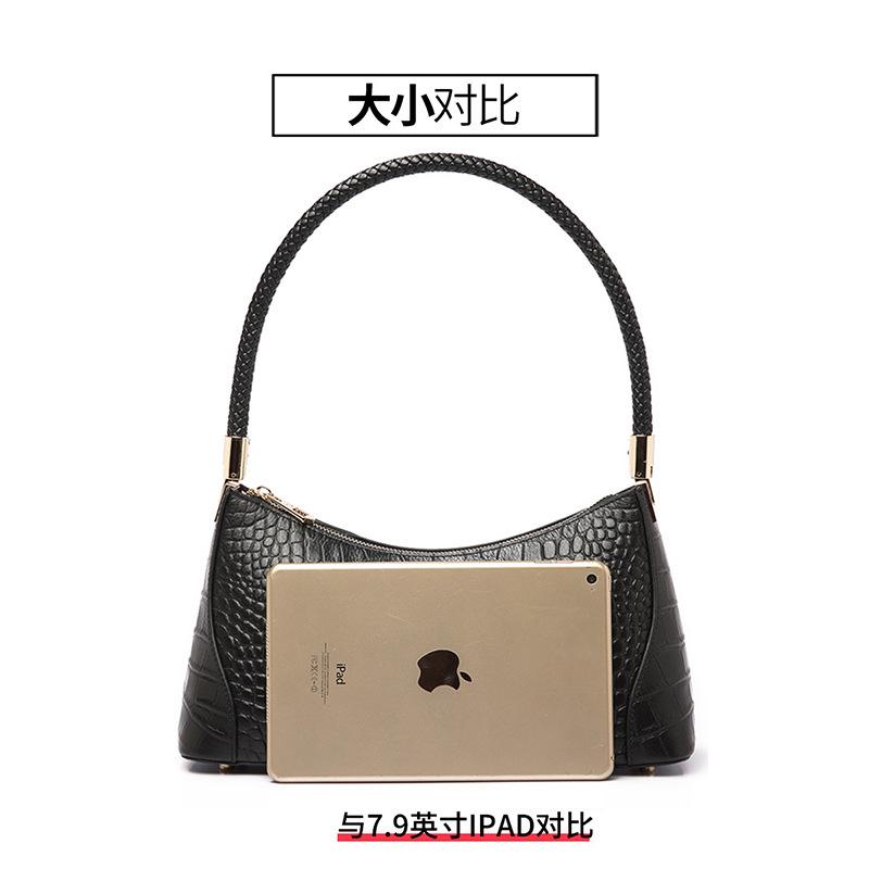 2025 New Trendy Leather Women's Shoulder Armpit Bag High-end Niche Versatile Crocodile Pattern First Layer Cowhide Women's Bag