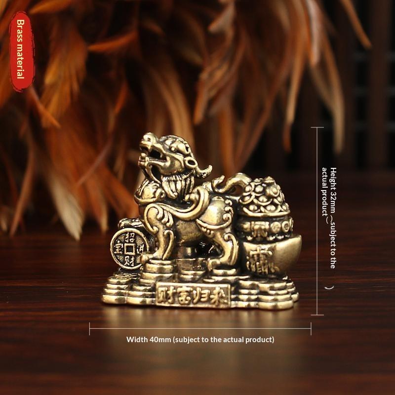 Brass Feng Shui Pixiu Statue Pair Exquisite Workmanship Lucky Ornament for Home Office Desktop Study Room Decor Gift