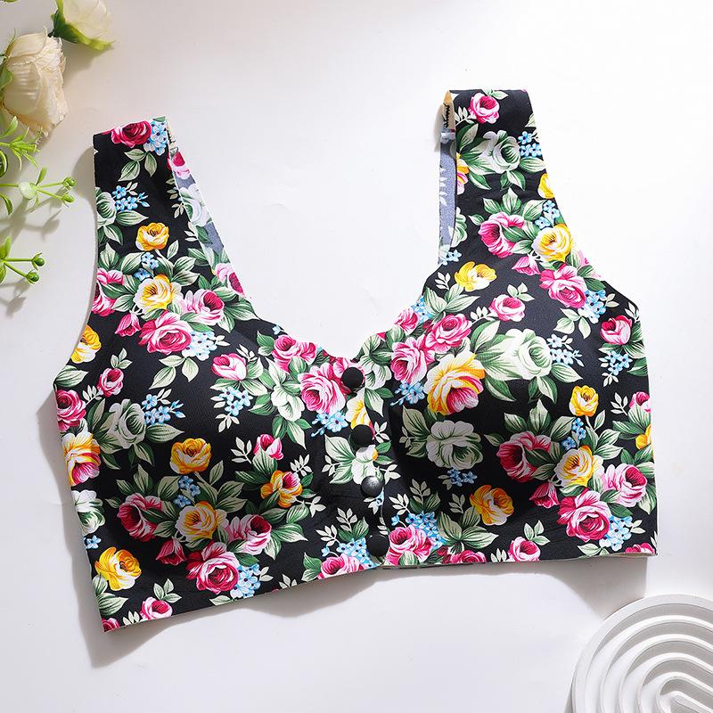 Untouched Front Button Underwear for Women Gathered on Top Anti Sagging Bra Print Summer Beautiful Back Bra Vest
