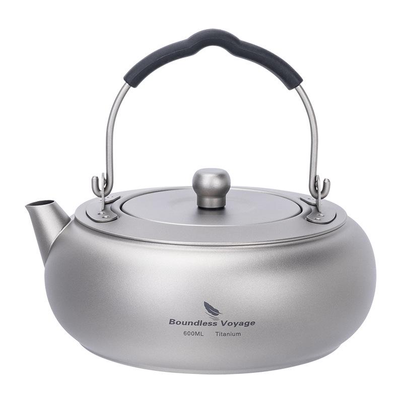 Essential 600ML Pure Titanium Tea Kettle with Anti-Scald Silicone Handle for Outdoor Camping.