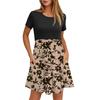 Women's Fashion Casual Loose Round Neck Short Sleeve Printed Pocket Dresses