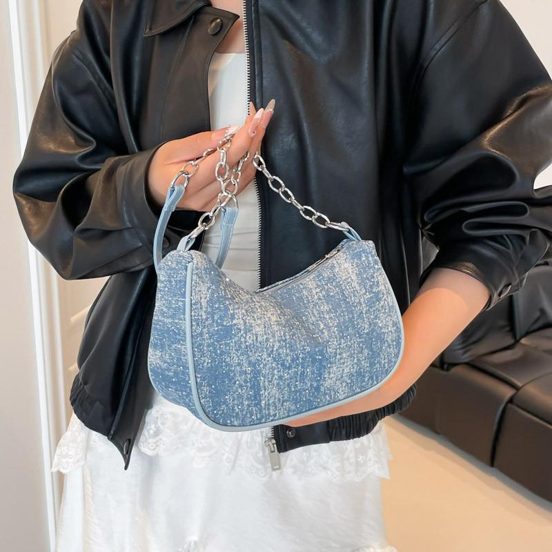 Women Shoulder Bag Fashion Denim Shoulder Bag, Simple Solid Color Handbag, Women's Chain, Underarm Hand, Women's Bag