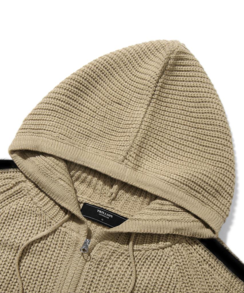 TRILLION Lavable Poilu Brossé Maille Zippée à Capuche (Beige)