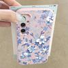 S26 Ultra Case Luxury Blue and White Flowers Pattern Leather Texture Soft Silicone Cover For Samsung Galaxy S25 Edge S24 Ultra S23 S22 Plus S21 FE