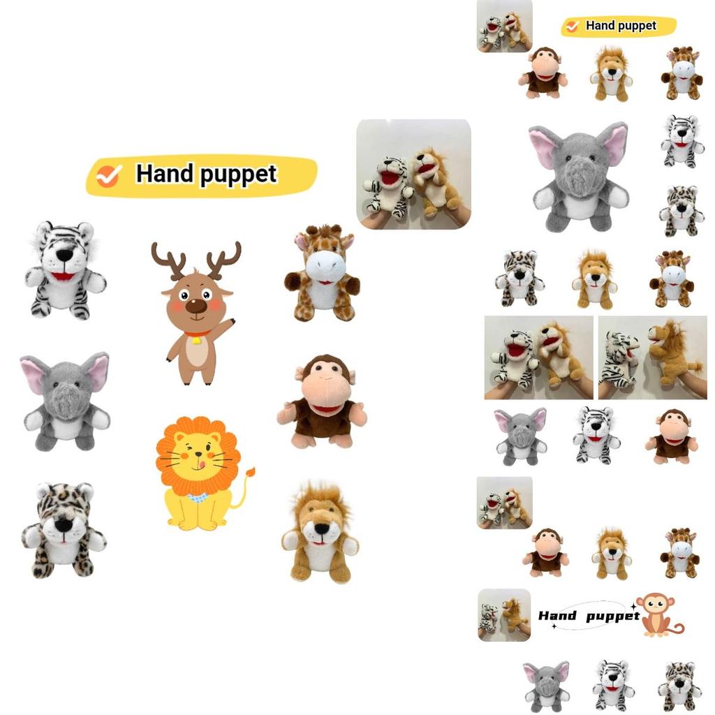 Jungle Animal Hand Puppets Lion Tiger Deer Monkey Plush Toys For Kids