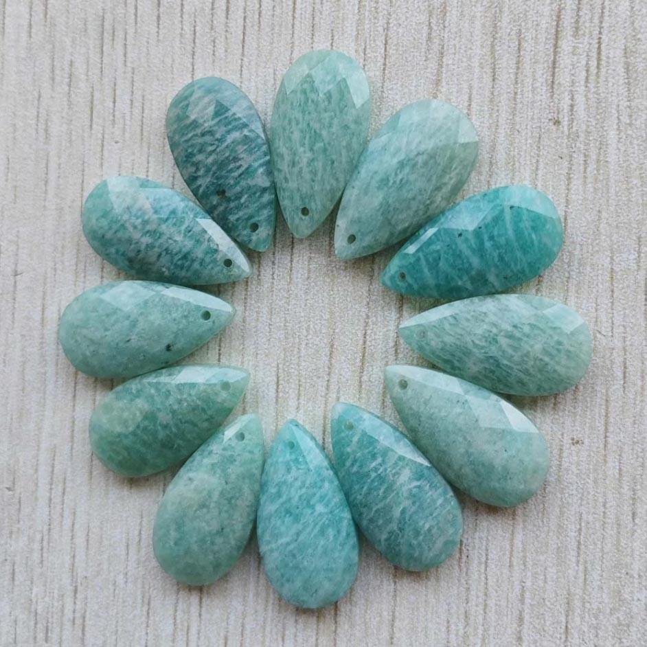 Beautiful Natural Amazon Stone long water drop cut faceted pendants for jewelry accessories making free shipping Wholesale 12pcs