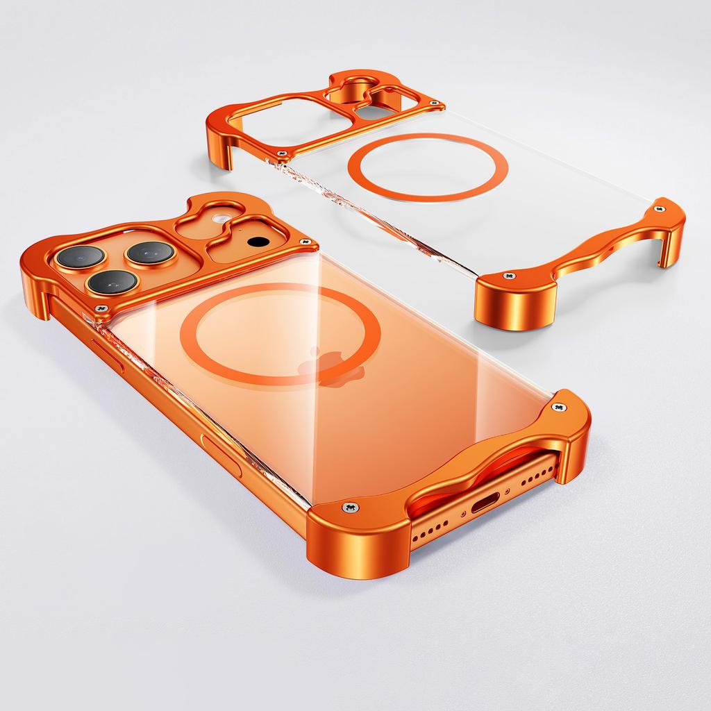 Frameless Magnetic Case For iPhone 17 Air 16 15 Pro Max Magnetic Cover Metal Corner Pad Protection PC HD Transparent Back Panel