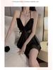Butterfly Halterneck Ice Silk Lingerie Set with Sleeveless Nightgown and Sexy Back Detail.