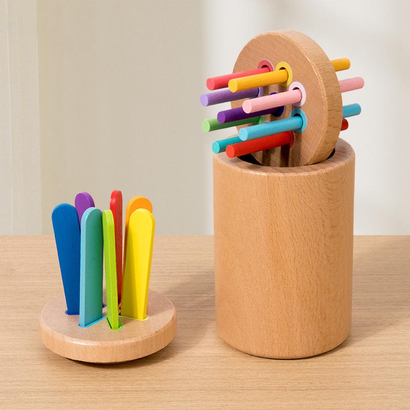 Wooden Color & Shape Sorting Pen Holder for Kids 3-6 Years - Educational Toy