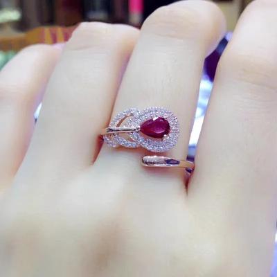 Plated Rose Gold Feather Ring for Women New In Inlaid Red Gem Creative Light Luxury Wedding Zircon Adjustable