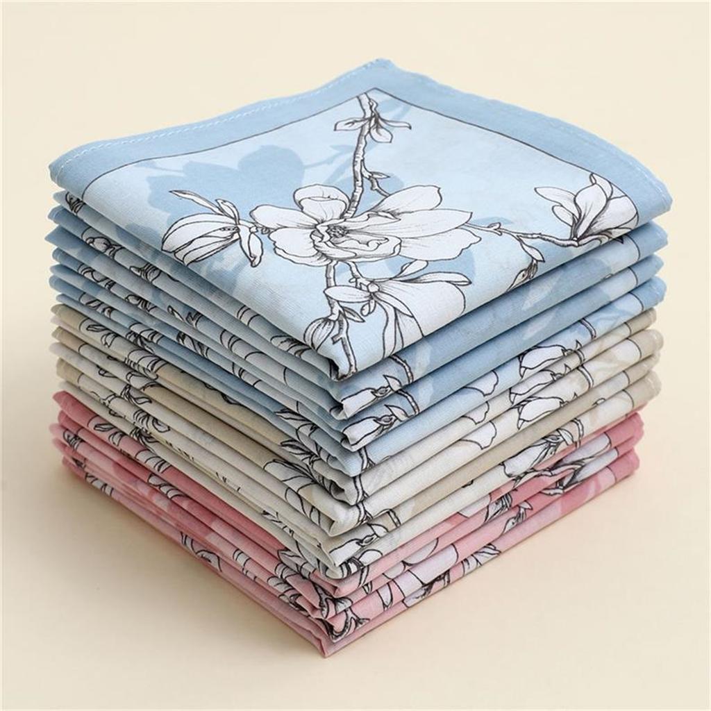 1PC Women Hankies Printing Flowers Hanky Florals Absorbent Cotton Handkerchief