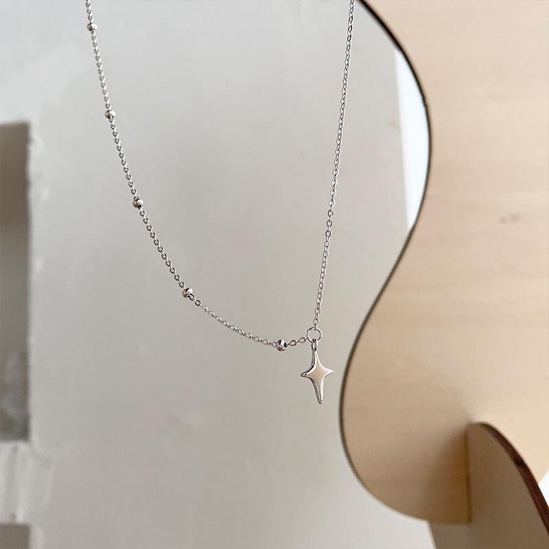 Collier Pendentif Étoile Ronde en Argent Sterling S925 pour Femmes Chaîne Clavicule Cadeau Fête de Mariage Bijoux Fins