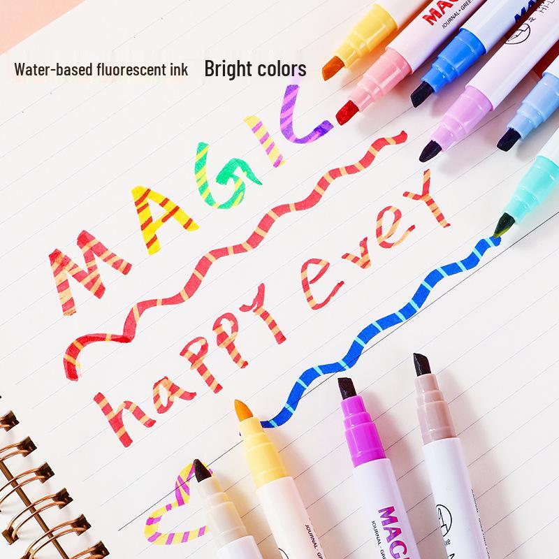 Shan Zhi Double-Headed Color-Changing Fluorescent Highlighter Pen - 12 Colors for Students