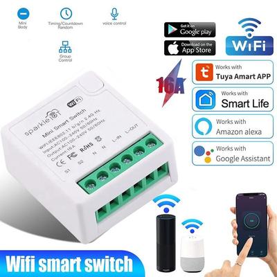 Tuya 16A Mini Wifi Smart Switch Module Support 2 Way Control Smart Home DIY Universal Breaker Works With Alexa Google Home