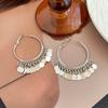 Sparkling Geometric Sequin Tassel Hoop Earrings for Women - Metal, Cool, High-End Style