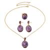 Niche Luxury Brazilian Amethyst Three-Piece Jewelry Set: Raw Stone Earrings, Ring & Necklace for Women