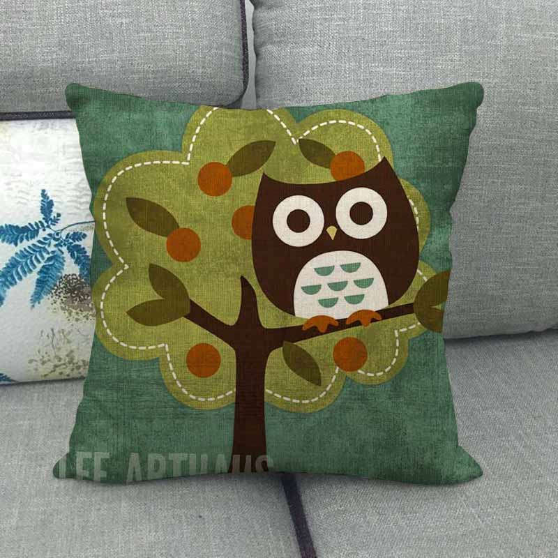 Cartoon Owl Series Digital Printing Short Plush Pillow Covers Decorative for Car Sofa Office Cushion Cover Home Goods