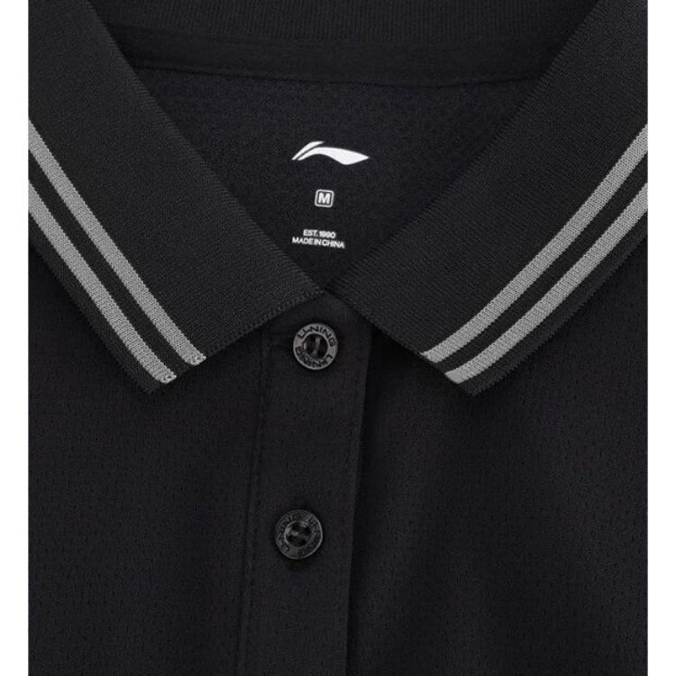Li Ning Plain Collar Pullover Short Sleeve Polo Women tops Black APLT078-4