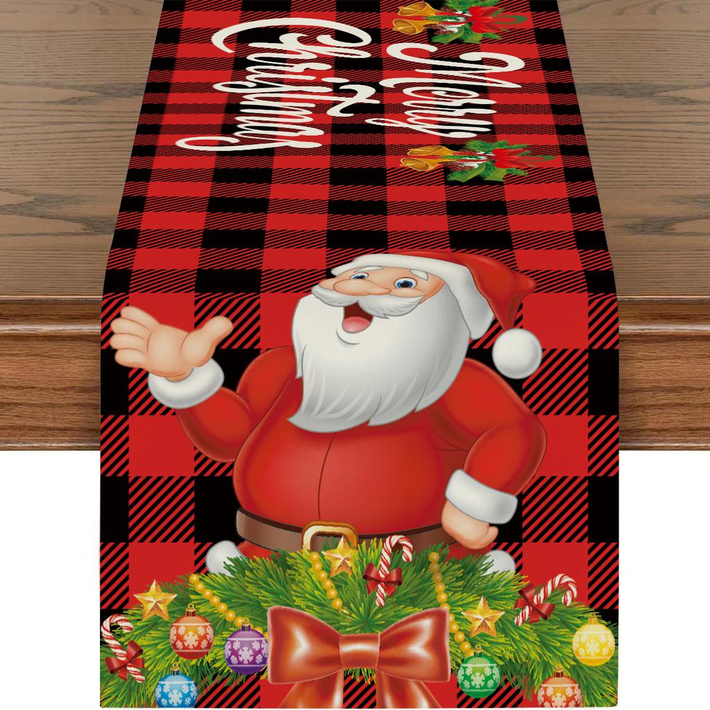 Christmas Table Runner Santa Tree Print 2026 New Year Party Festive Dining Table Decor Xmas Tablecloth
