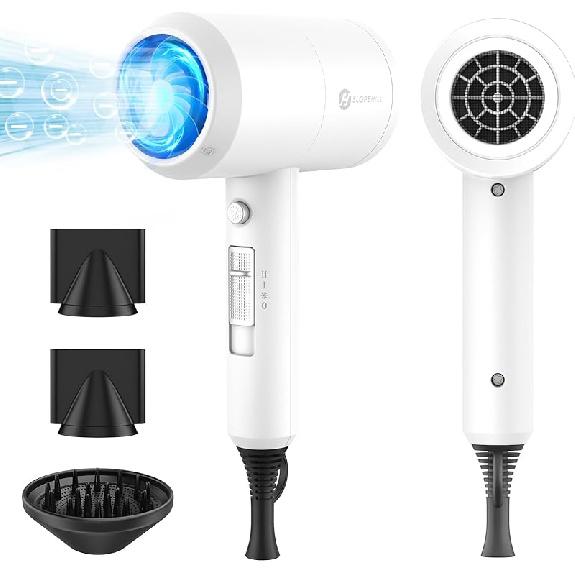 Slopehill Professional Ionic Hair Dryer, Powerful 1800W Fast Drying Low Noise Blow Dryer with 2 Concentrator Nozzle 1 Diffuser Attachments for Home