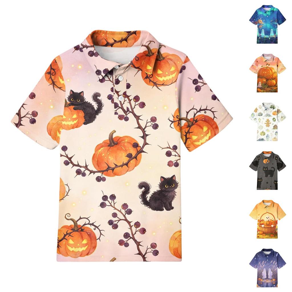 Kids' Halloween Printed Shirt Casual Short Sleeve for Boys Girls Party Costume