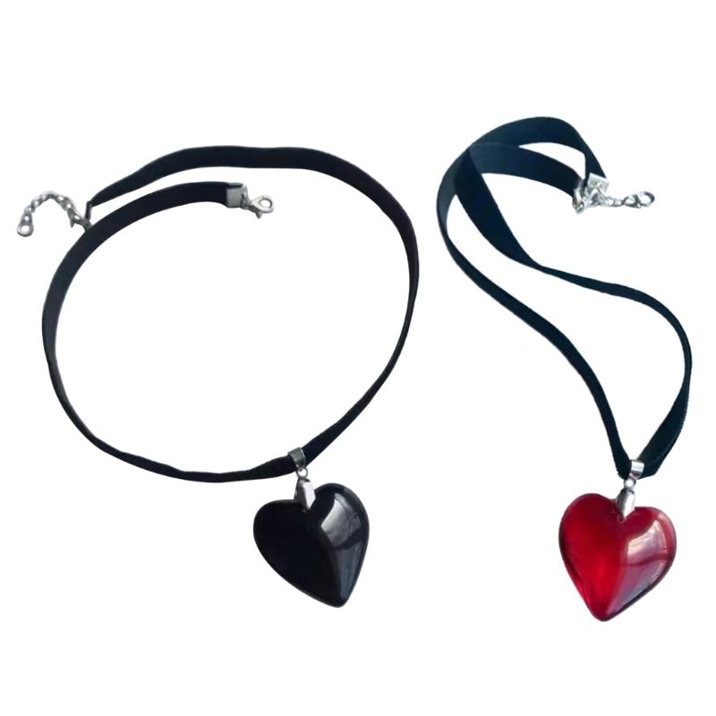 Glass Heart Charm Necklace Sparkling Heart Pendant Necklace Jewelry Gift for Women Wife Girlfriend Fabric Rope Chain