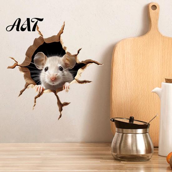 Creative Home Wall Decorations Peeking Mouse Sticker, 3D Broken Hole Effect Decals, Funny Glass Decals Window Stickers, Removable PVC Art for Bedroom