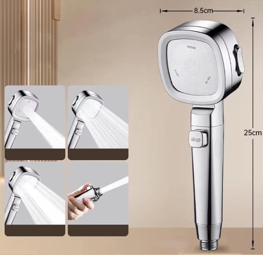 

2024 Новый бытовой квадратный многофункциональный фильтр для душа с 3-ступенчатым переключателем и 1 кнопкой остановки подачи воды, ручной распылитель из высококачественных материалов серебряный