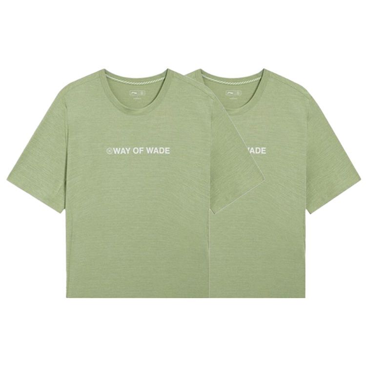 Li Ning Wade Series Solid Color Letter Quick-Dry Breathable Round Neck Short Sleeve T-Shirt Men Tops Mixed-Water-Porcelain-Green ATSS427-5