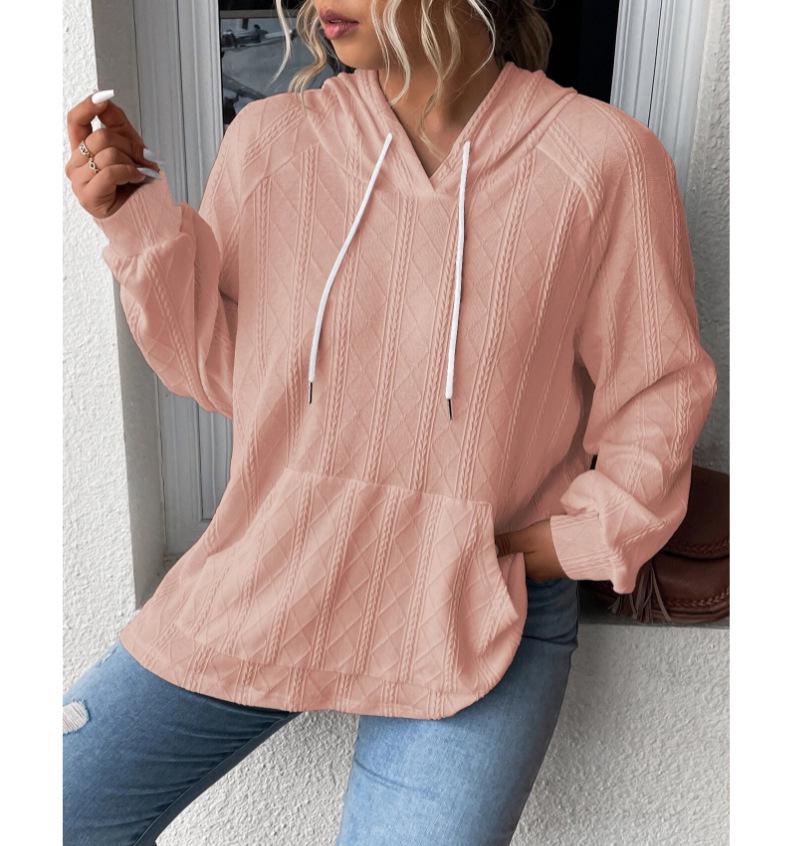 2025 Autumn/Winter Women's Plus Size Jacquard Loose Hooded Sweatshirt