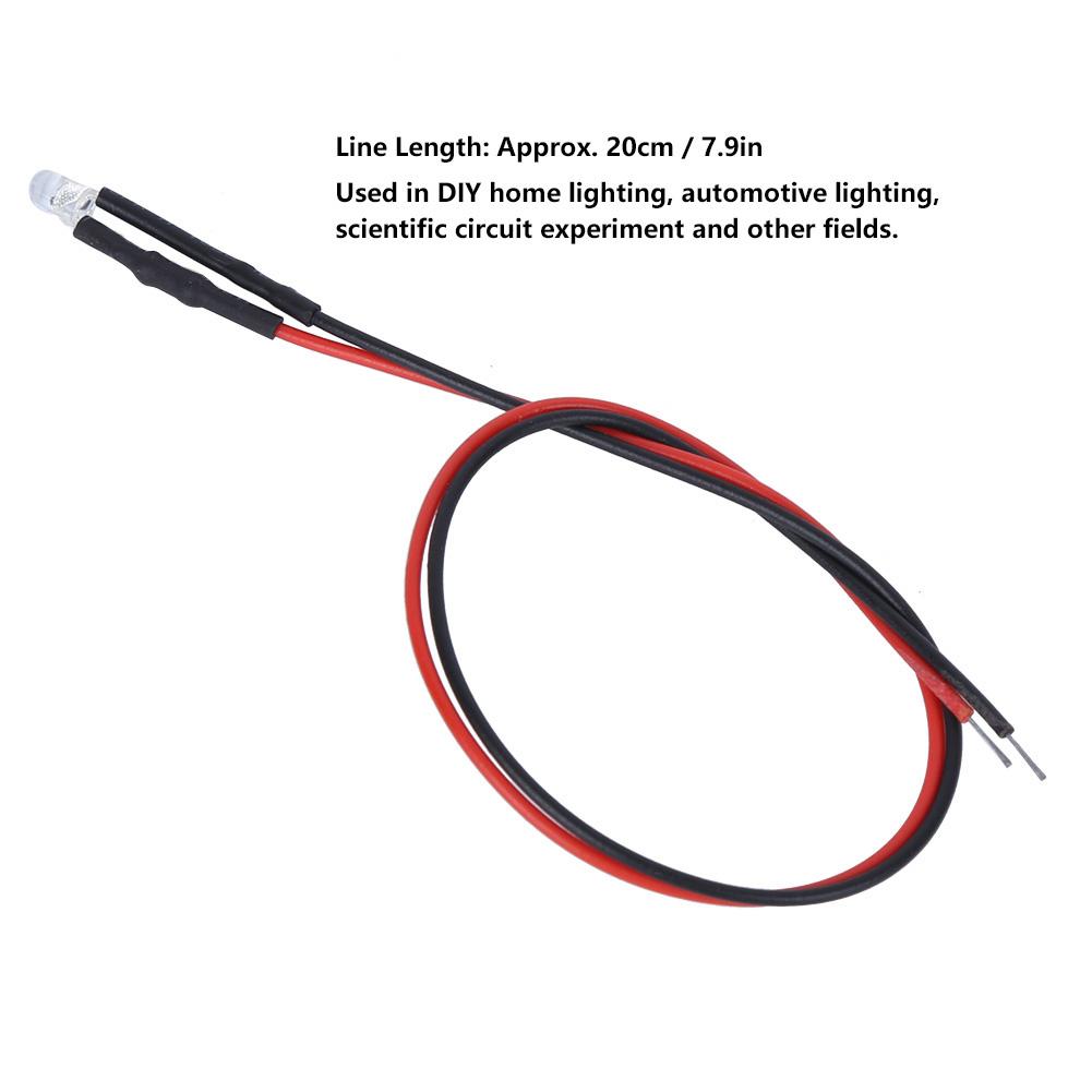 50Pcs 12V Prewired LED Light Emitting Diodes 3mm Round  Light Bead Multicolor Quick Flashing