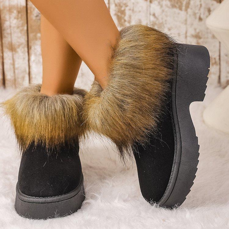 Fashion High Heel Platform Snow Boots Women Winter Fashion Gradient Furry Snow Boots Woman Slip On Non Slip Warm Plush Booties Ladies