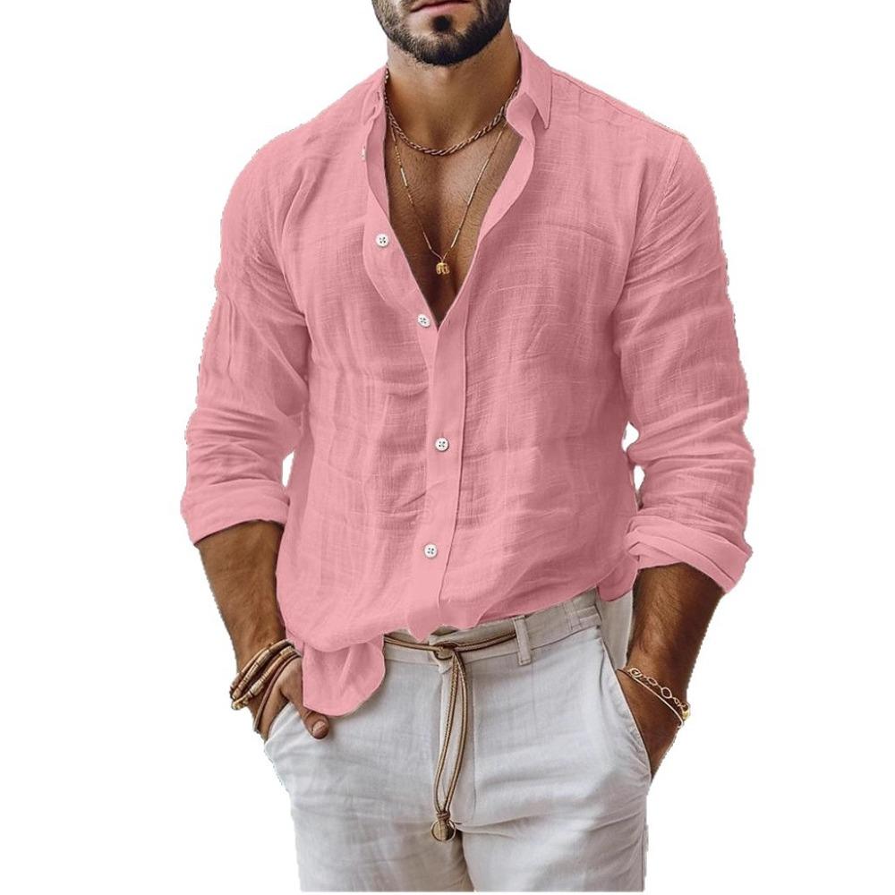 Men's Casual Style Long-Sleeved Business Casual Solid Colour Shirt