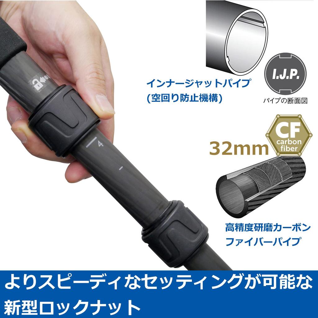 Velbon Professional Geo N730 AZ Carbon Fiber Tripod AMZPROGEO N730 1720mm 32mm Leg 3 Nut Geared Black (Legs Only) Large, Height, Diameter, Sections,