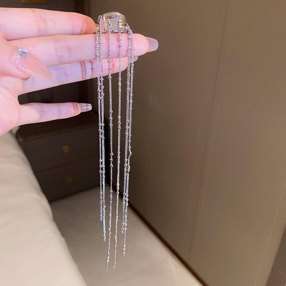 Zinc Zinc Alloy C-shaped Earrings Minority Ear Cuff Ear Line Jewelry C-shaped Tassel Long Ear Clip  Girl