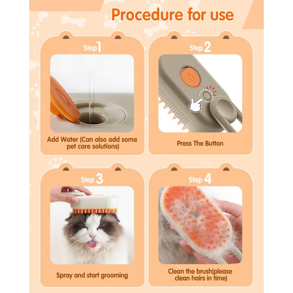 2026 New Pet Steam Brush, Cat Hair Removal Comb - 3-in-1 USB Rechargeable Pet Hair Remover with Water Tank (1 piece, Cream Coffee Color)
