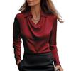 Women Shirt Lapel Swing Collar Long Sleeve Casual Loose Fit Shirt Solid Color Versatile Smooth