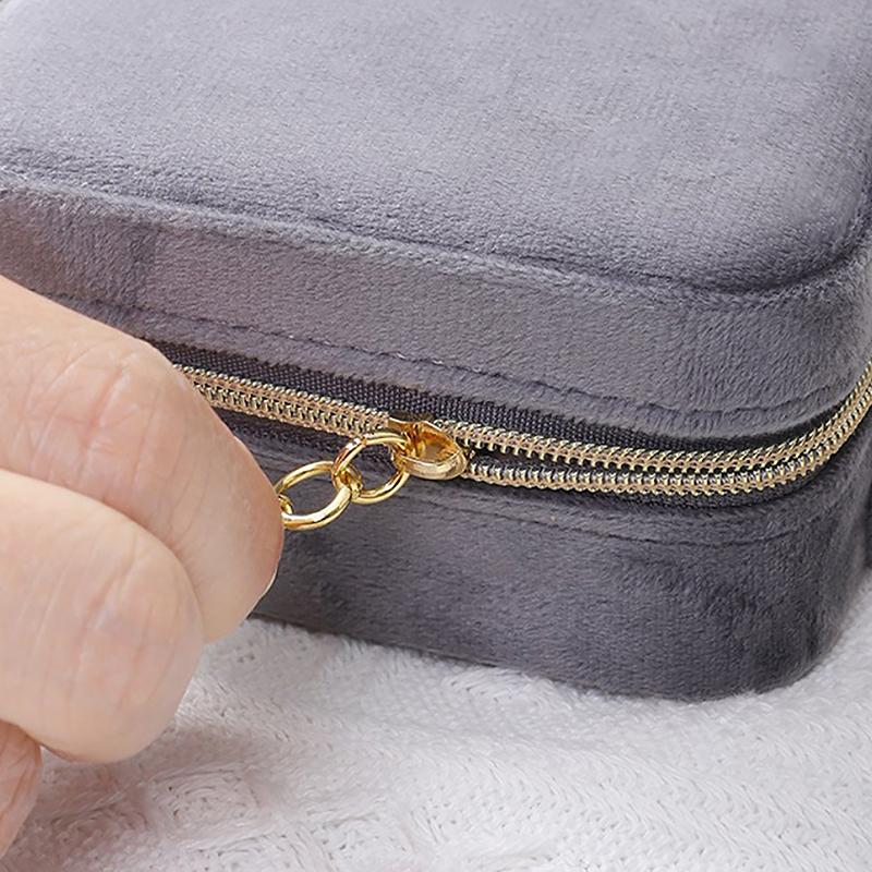 Velvet Jewelry Box Travel Portable Flannel Square Zipper Style Jewellery Storage Case  Gift Holder Ring Earring Holder