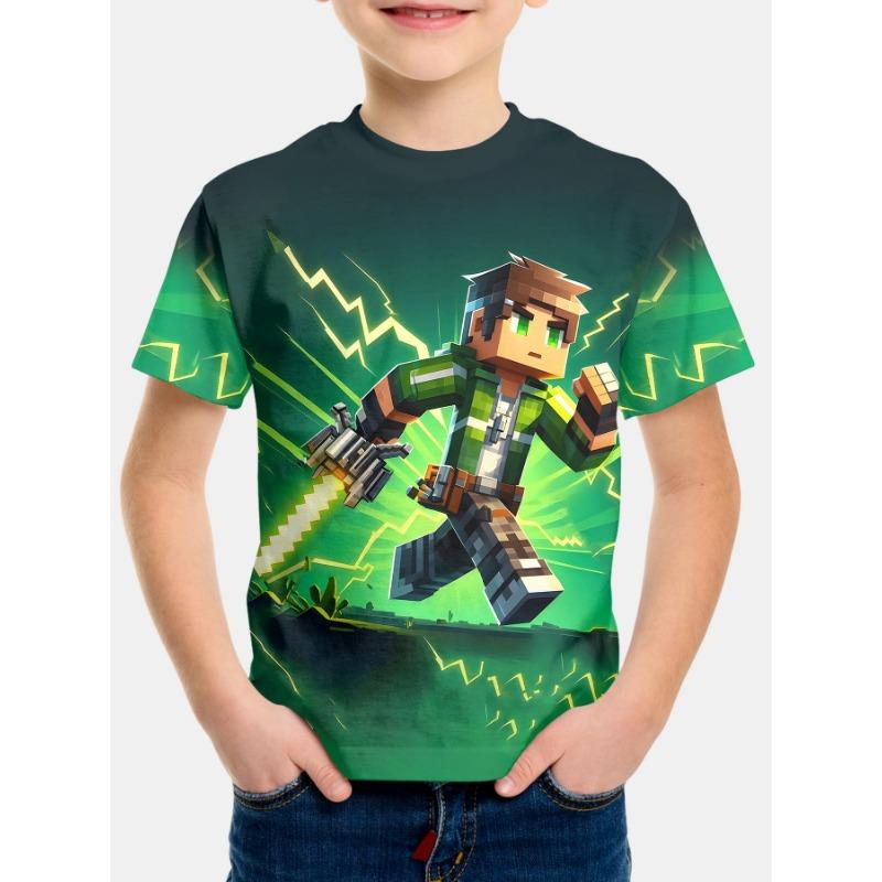 Summer Round Neck 3D Cartoon Pattern Printed T-shirts Fashionable Casual Short Sleeved Children's Boy T-shirts
