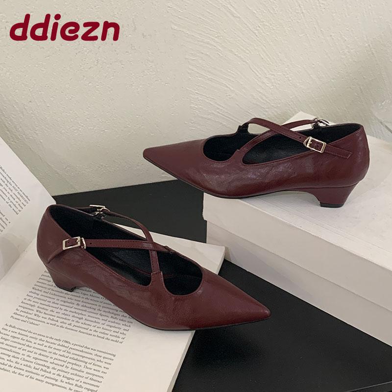 Fashion Pointed Toe Footwear Low Heel Ladies Mary Janes Pumps Shoes 2025 New Female Shallow Fashion Buckle Strap Women Heeled Shoes