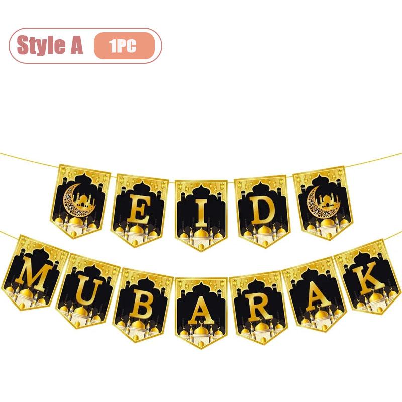 1-10 Stück Festival Feier Gold und Schwarz Ramadan Hängendes Banner Papierlaternen Halbmond Ornamente für Heimbedarf