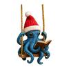 Blue Octopus Reading Christmas Ornament Festive Sea Creature Decorative Hanging Home Office Party Decor