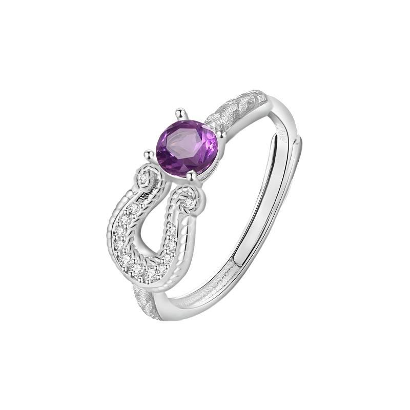 S925 sterling silver natural stone ring retro hollow inlaid garnet crystal stone jewelry women Adjustable opening